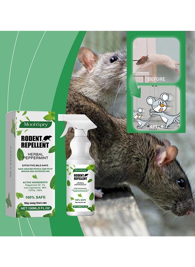 MOONSPRY Rats Repellent Spray, Rodent Repellent, 100% Natural Repel Mice, Outdoor Garden Mint Scented Rat Repellent Spray, Use To Prevent, Catch And Repel Rats, Eco-Friendly Mouse Repellent Spray Natural Non-Toxic, 150ml - Image 2